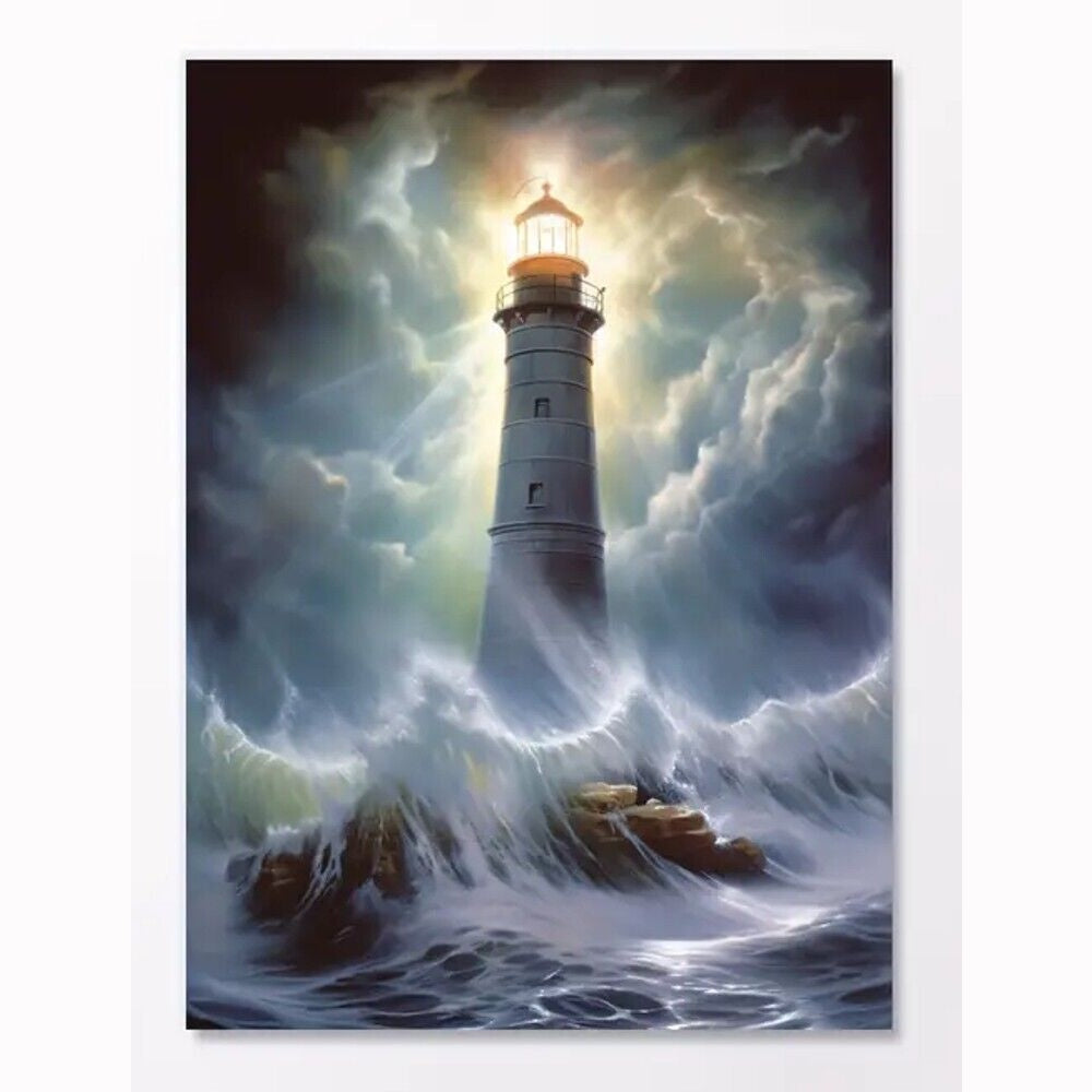 Lighthouse In A Storm Vibrant Canvas Print Framed 12" x 16" Home & Garden:Home Décor:Posters & Prints Style Your Walls